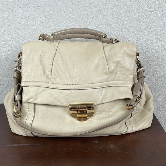 Nina Ricci Liane Leather Satchel Bag Top Handle Shoulder Strap Cream Ivory - Picture 1 of 16